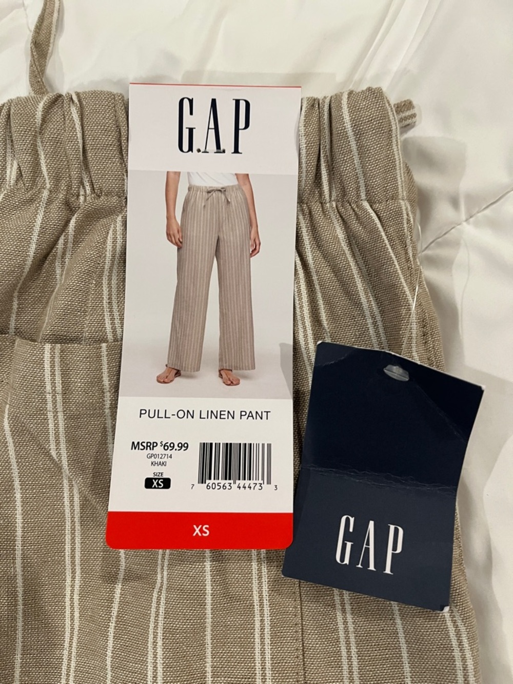 GAP Women’s Tan Pinstripe Drawstring Wide Leg Pull-On Pants (Small) - Picture 4 of 4